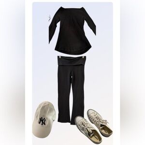 Brandy Melville Black Long Sleeve Top and fold over pant leggings set